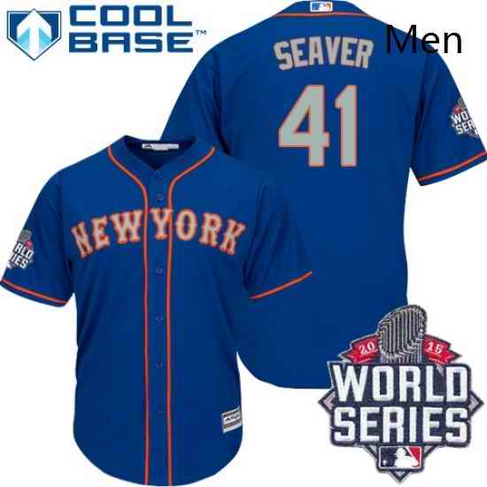 Mens Majestic New York Mets 41 Tom Seaver Replica Royal Blue Alternate Road Cool Base 2015 World Series MLB Jersey